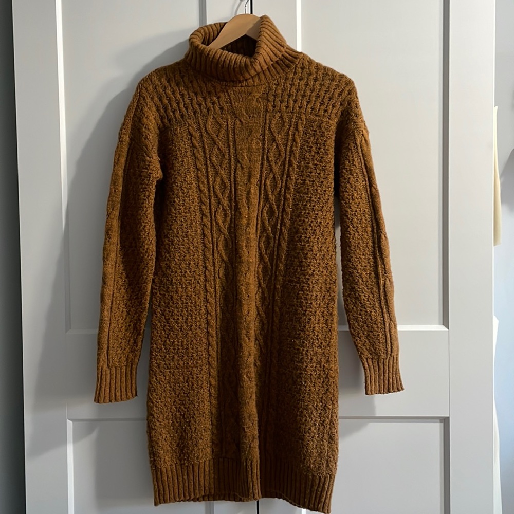 American Eagle Cable Knit Sweater Dress, Tan/Camel - Medium